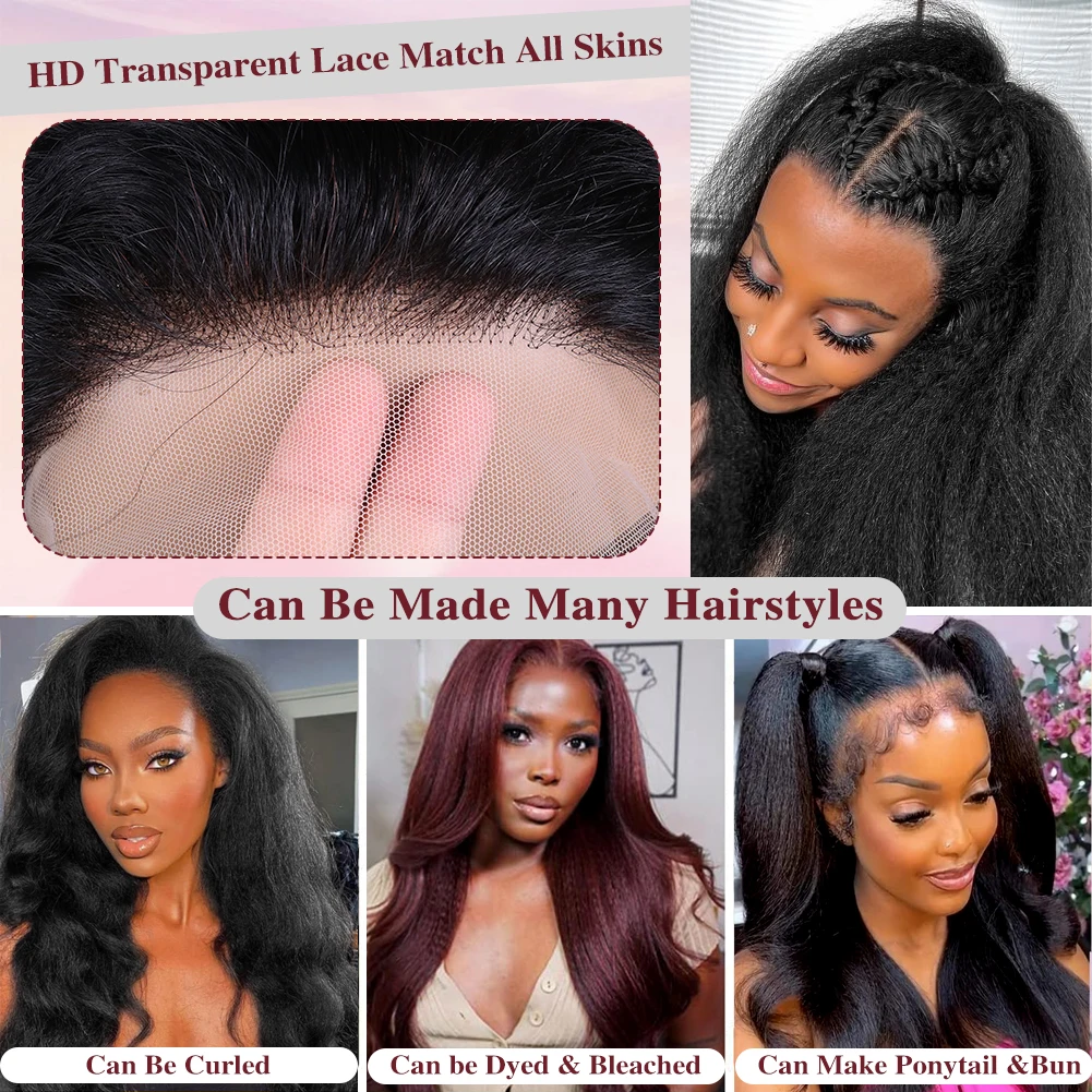 13x4 Yaki Kinky Straight Lace Front Wigs Human Hair Pre Plucked 180 Density Lace Frontal Wigs Human Hair for Women