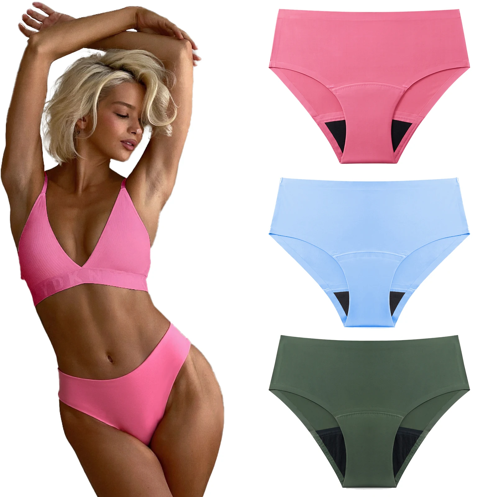 

3-Pack Seamless Period Underwear for Women, Leakproof Bikini Panties with Cotton Gusset, Heavy Flow Menstrual Protection