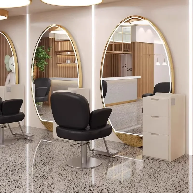 Mirror with lamp hairdressing mirror hair salon special dyeing and cutting stainless steel single Latest product