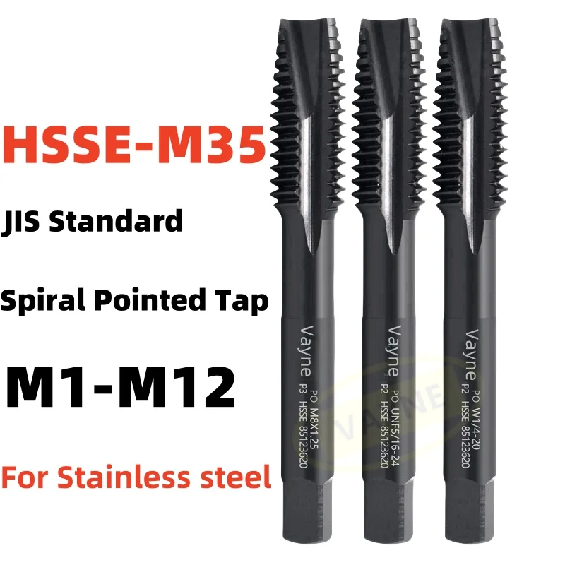 

1pcs HSSE-M35 JIS Standard With INOX Spiral Pointed Tap Spiral Fluted M1M2M2.5M3M4M5M6M8M10M12 Machine Thread Tap For Steel