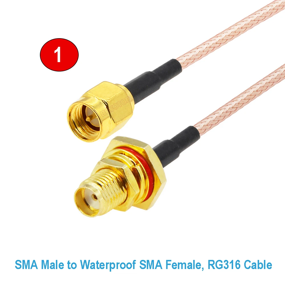 1PCS RP-SMA Male to Waterproof SMA Female Bulkhead RG316 Cable 50Ohm RF Coaxia Pigtail WIFI Router Antenna Extension Cord Jumper