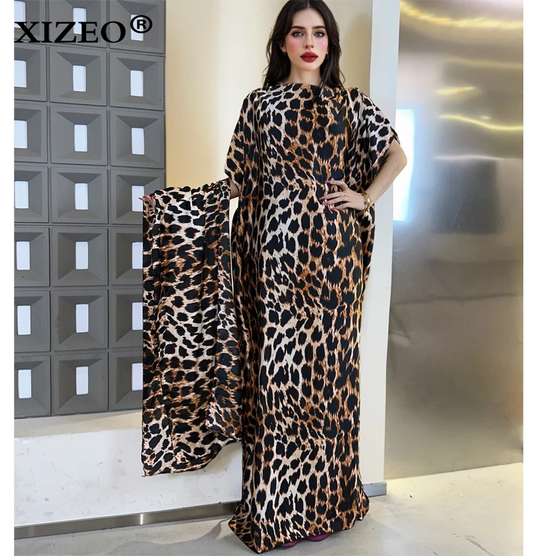 

XIZEO muslim african dresses for woman dubai abaya Crew Neck Wave dot print Kaftan Dress, Elegant Maxi Length Dress, maxi dress