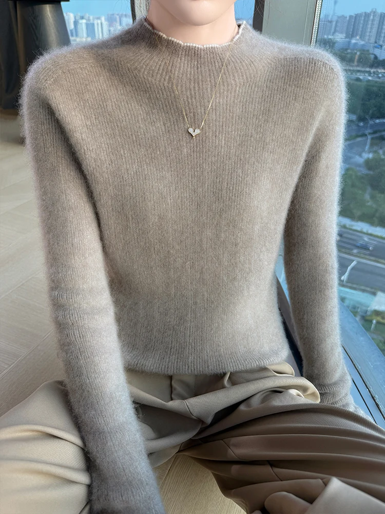 

Daily Women's Sweater 100% Merino Wool Pullover Sweater Autumn Winter Fashion Irregular O-Neck Slim Long Sleeve Sweater Base Top