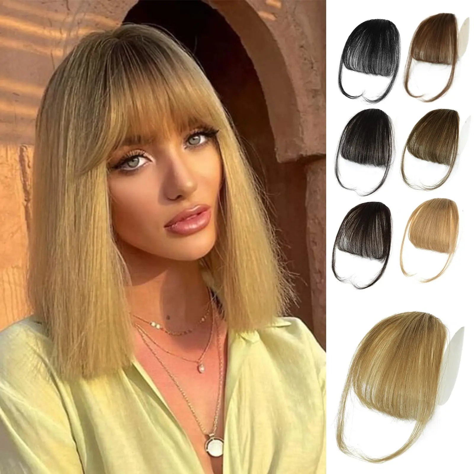 Clip in Bangs 100% ludzki włos Wispy Bangs włosy doczepiane Clip in brązowy czarny grzywka powietrza Fringe ze świątyniami treski dla kobiet