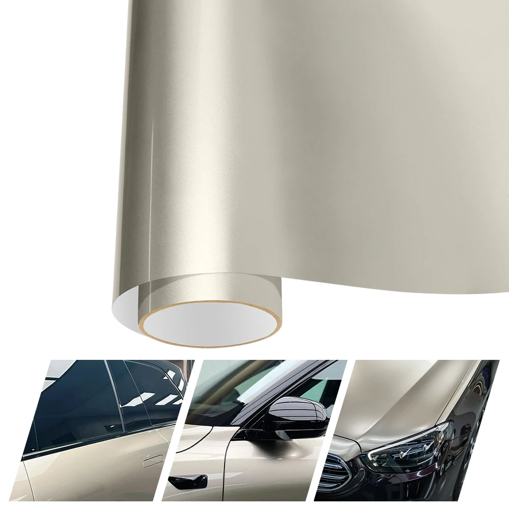 

ПЭТ светло-бежевая металлическая виниловая пленка для украшения автомобиля, Стайлинг, покрывающая фольга с воздушным пузырьком, 1*1,5/3/16,5 м/рулон