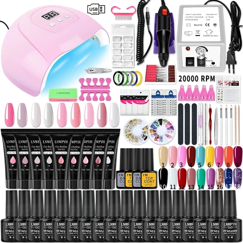 Nail Gel Kit Acrylic Nails Set With UV LED Lamp Dryer Color Gel Polish Kit Soak Off Manicure Tools Set