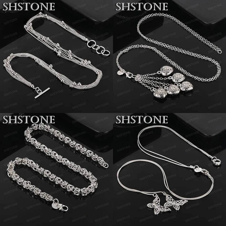 

45cm 925 Sterling Silver Beads Hollow Heart Butterfly Keel Necklace Women Party Fashion Jewelry Birthday Gift Accessories