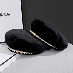 Winter Velvet Hat Women Black Berets Retro Painter Hat 56-58CM Adjustable Head Circumference