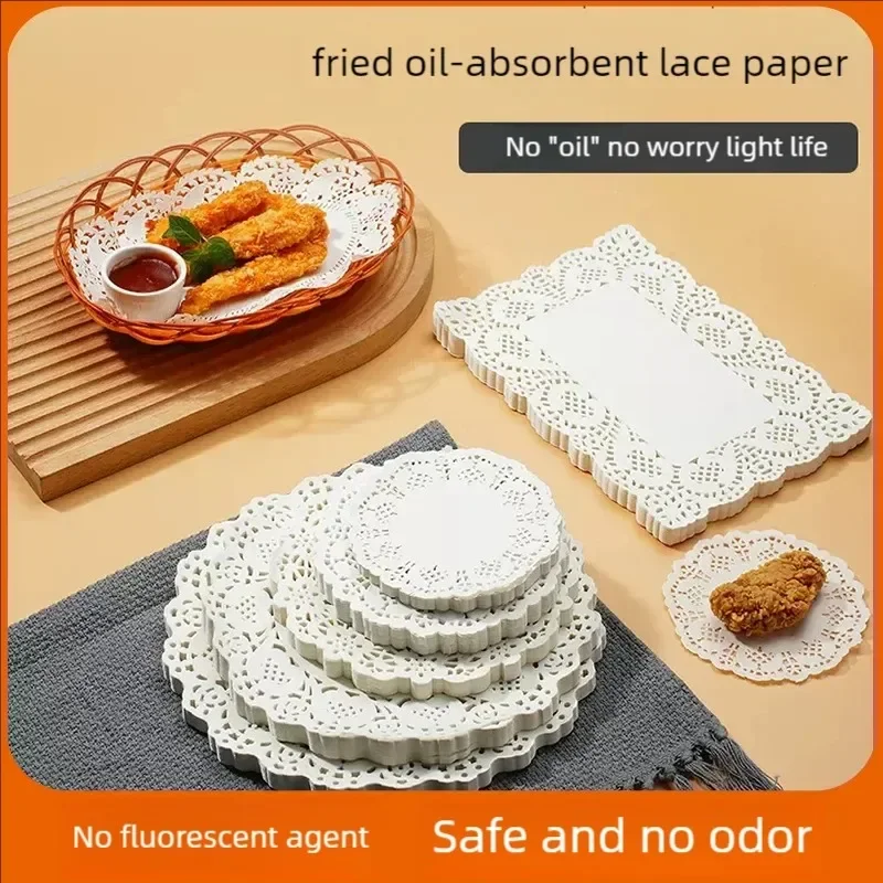 150Pcs Round Mat Paper Doily Lace Brim Cupcake Pad for Fried Food Dessert Cookies Party Wedding Table Decor Biscuit Cake Pad