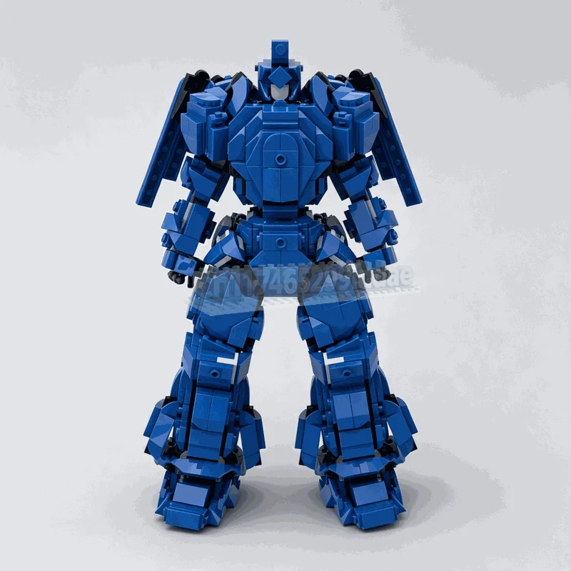 824PCS Blue Mecha Robot With Wing Attachment Creative Building Blocks Articulated Figure Model DIY Assembly Brick Display Gift