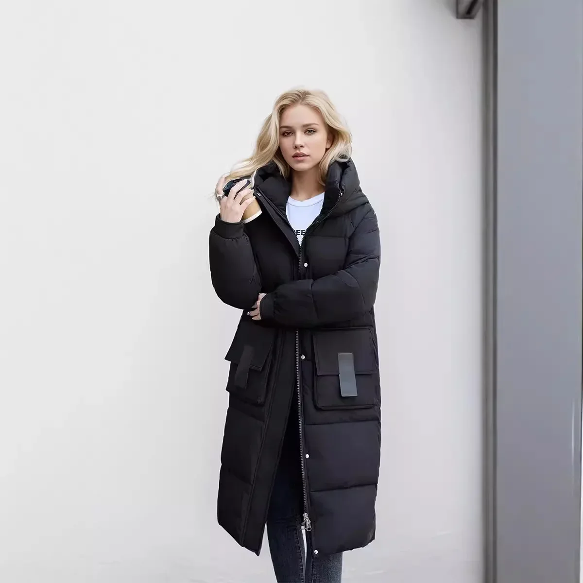 2024 New Long Winter Jacket Parka Maxi Long Women Coat Casual Loose Overcoat Female Clothing Outerwear Down Cotton Hood Fluff