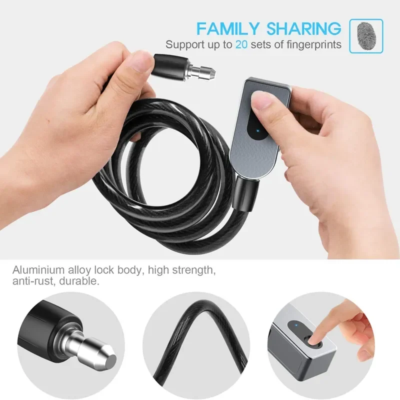 Fingerprint Bicycle Lock, Smart Antithief Bike Lock, Keyless USB Charge, IP65 impermeável, Long Standby Time, Bloqueio da bicicleta elétrica