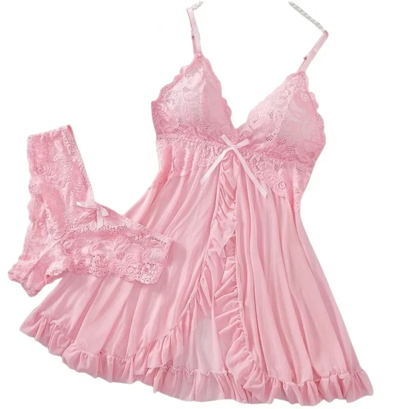 

Sexy Lingerie Set Women Erotic Bra Nightdress Sexy Lace Sleepwear Solid Slim Soft Dresses V Neck Full Slip Sleepwear & Dresses