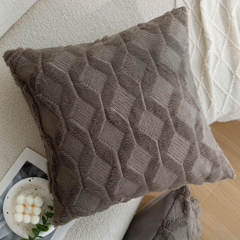 Dark Gray Nordic Cushion Cover Home Plush 45x45cm 30x50cm Decorative Throw Pillow Cover for Sofa Living Room Diamond Pattern