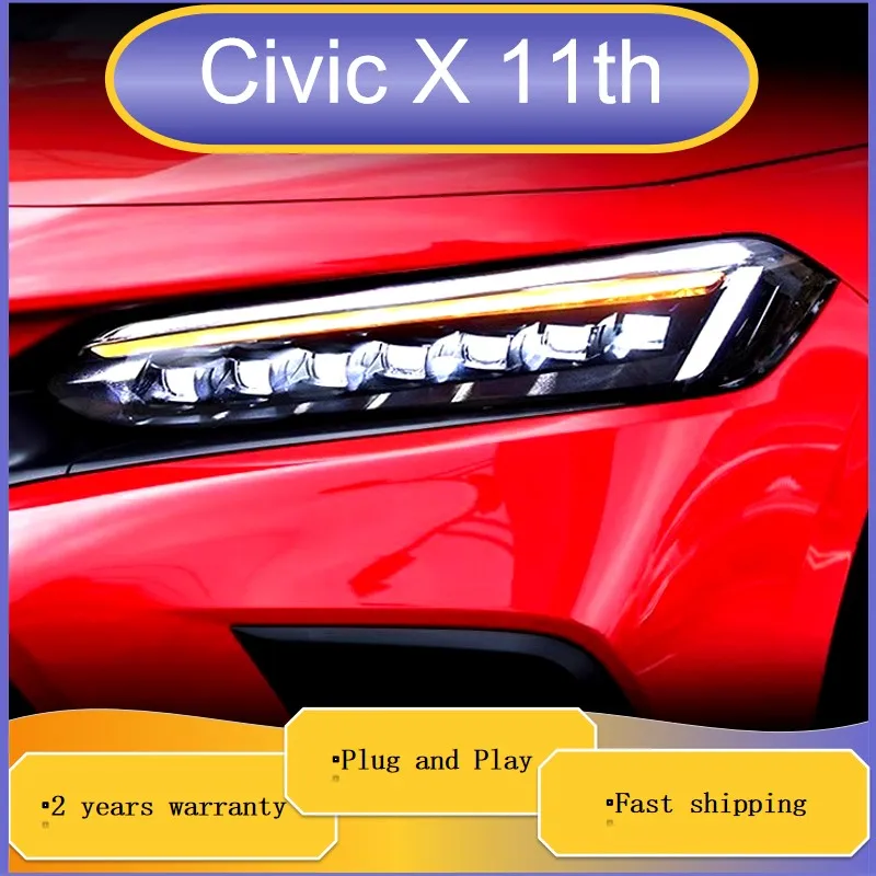 

Автомобильные аксессуары для Honda Civic 11th Head Light 2022, Civic X, фары DRL, указатель поворота, линза проектора ближнего и дальнего света