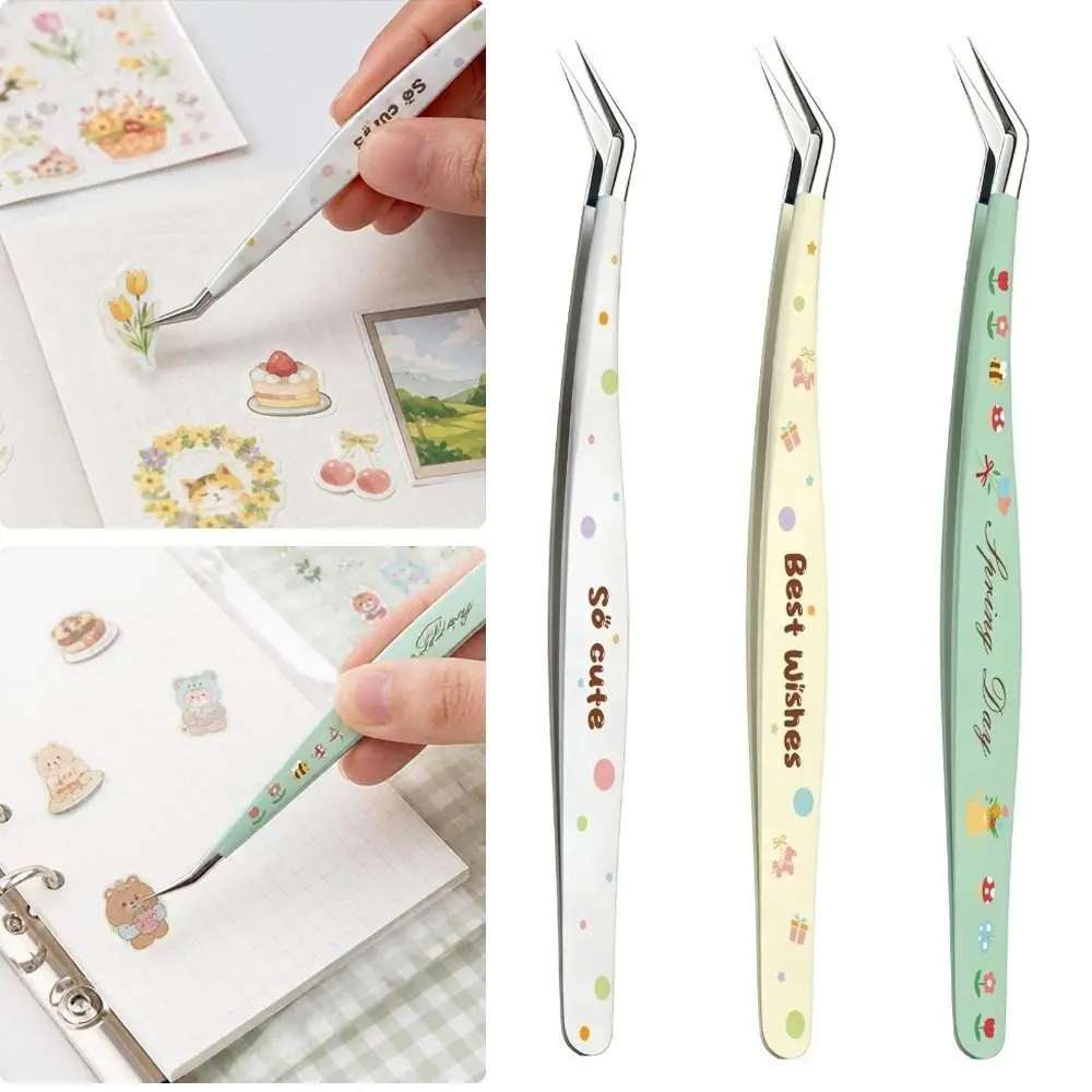 Stainless Steel Precision Tweezers Anti-static High Precision Craft Tweezers Cartoon Non Slip Grip False Eyelash Tweezers