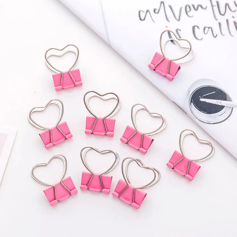 12pcs Metal Mini Binder Clips with Heart Shaped Handle Decorative Paper Clips Notes Letter Paper Clip for Office Home School (Pi