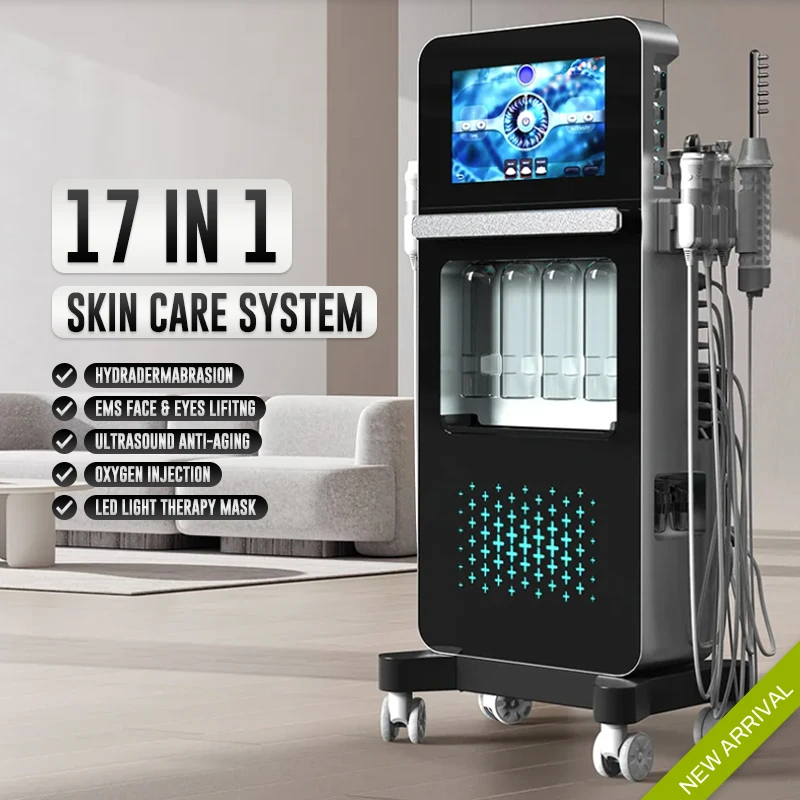 17 in 1 Hydrofacial เครื่อง Peeling Multifunction Skin Care แบบบูรณาการระบบ EMS Ultrasound Face Eyes Lifting Anti-Aging