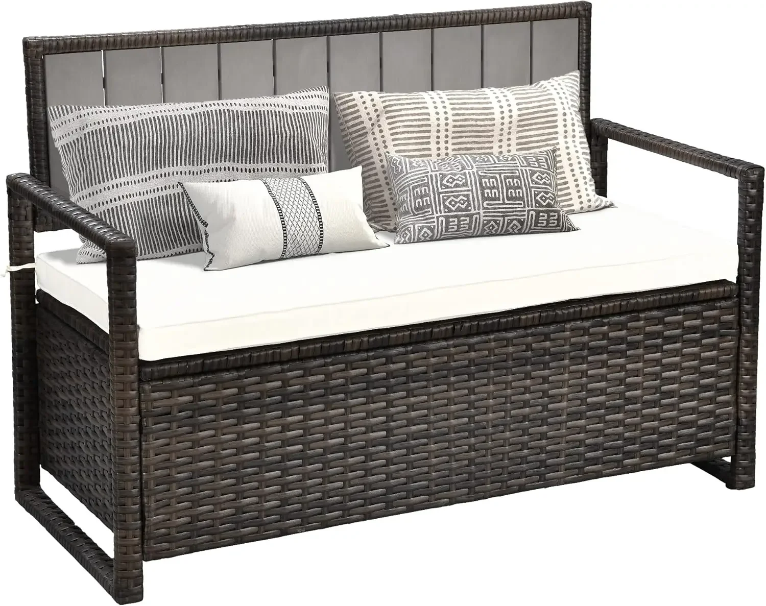 Gallon Outdoor Storage Bench, PE Rattan Deck Box, Wicker Seat Box for Patio Furniture,Cushions, Pooln