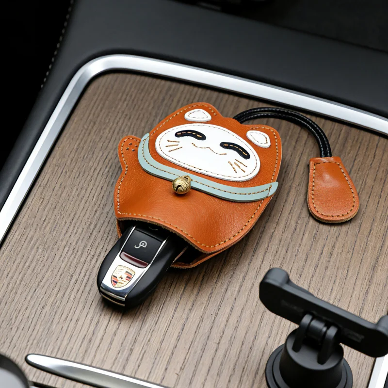 Car Key Pouch Cartoon Large Capacity Genuine Leather Creative Cute Multifunctional Portable Unisex Gift Home Travel