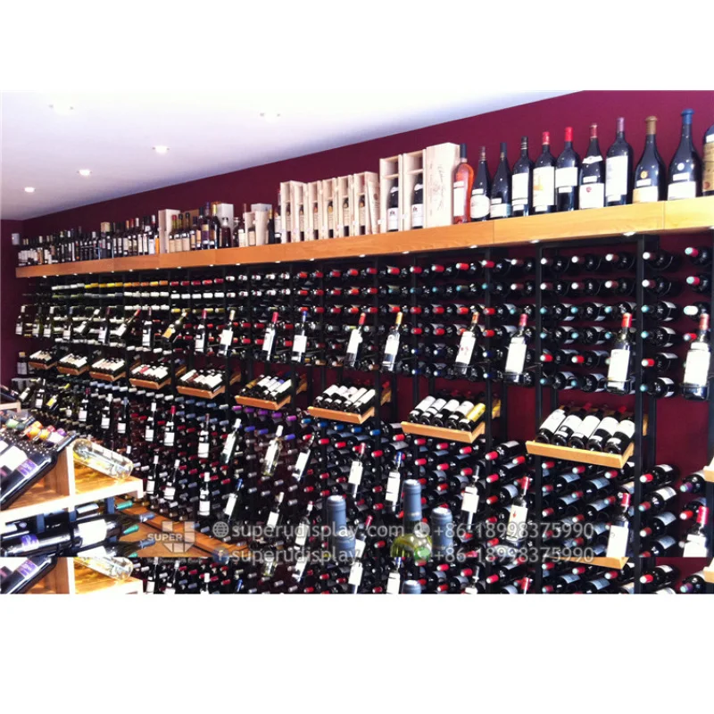 （customized）Price High End Retail Wall Mounted Wine Rack Display Stylish Wine Store Interior Decoration