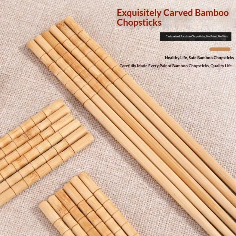 10 Pairs Natural Bamboo Chopsticks Unpainted No Lacquer Wax Free Mold Proof Anti-Slip Kitchen Utensils Chinese Chop Sticks Set
