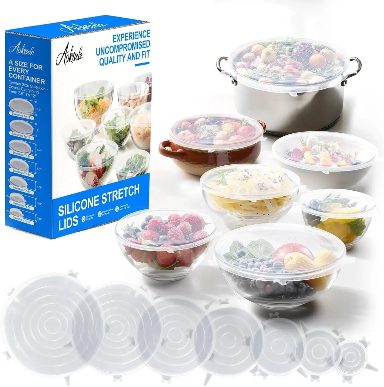 

PCS Reusable Premium Silicone Stretch Lids for Food Storage, Flexible Elastic Heat-Resistant Silicone Bowl Covers, Cups, Cans, 7