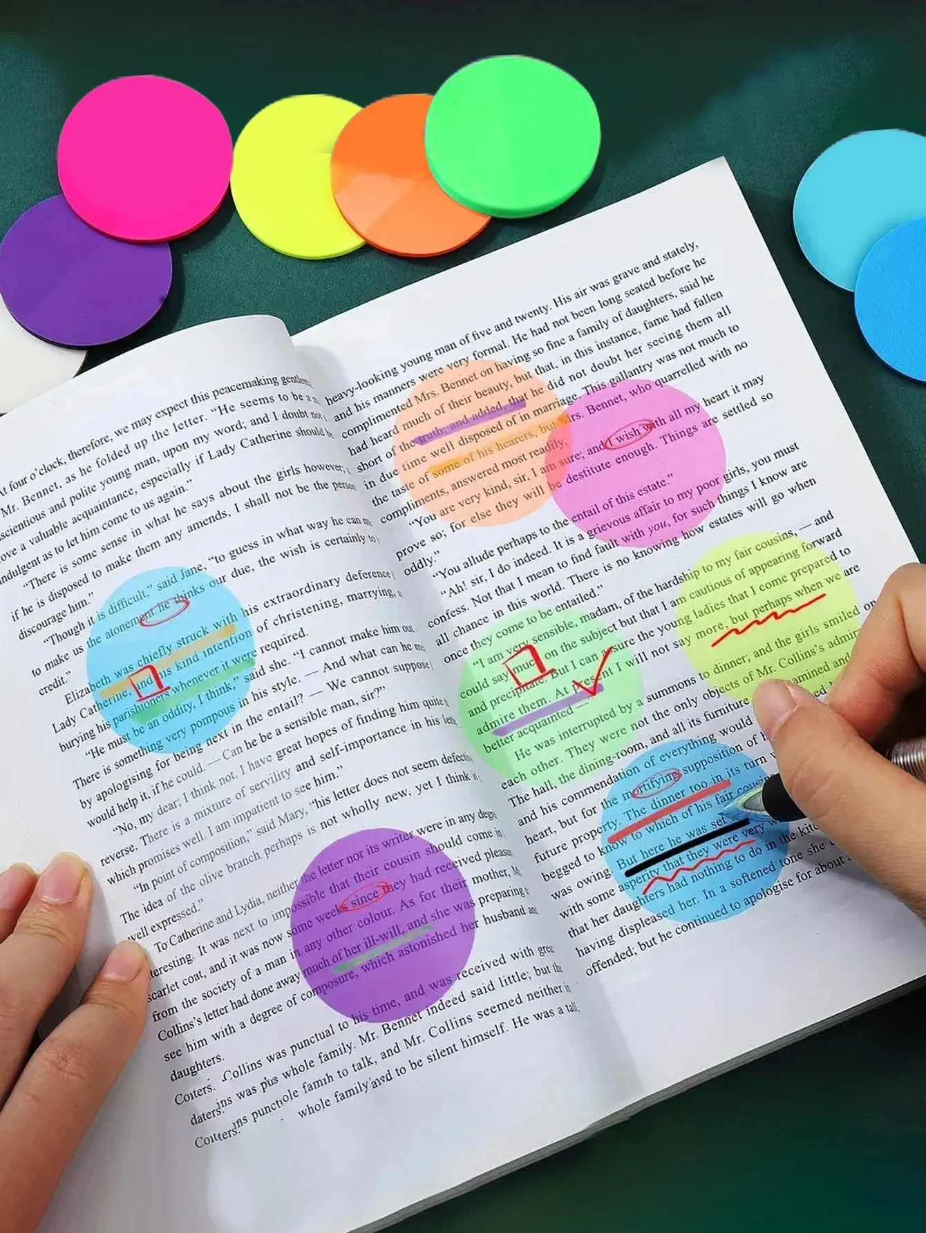 160 circular waterproof transparent stickers, semi-transparent page markers, and sticky notes for office and school supplies