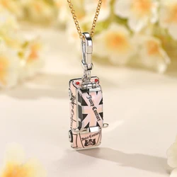 1Pc Fashion Niche Openable Enamel Pink Taxi Pendant Necklace for Women Sweet Party Jewelry Keychain Pendant Halloween Gifts