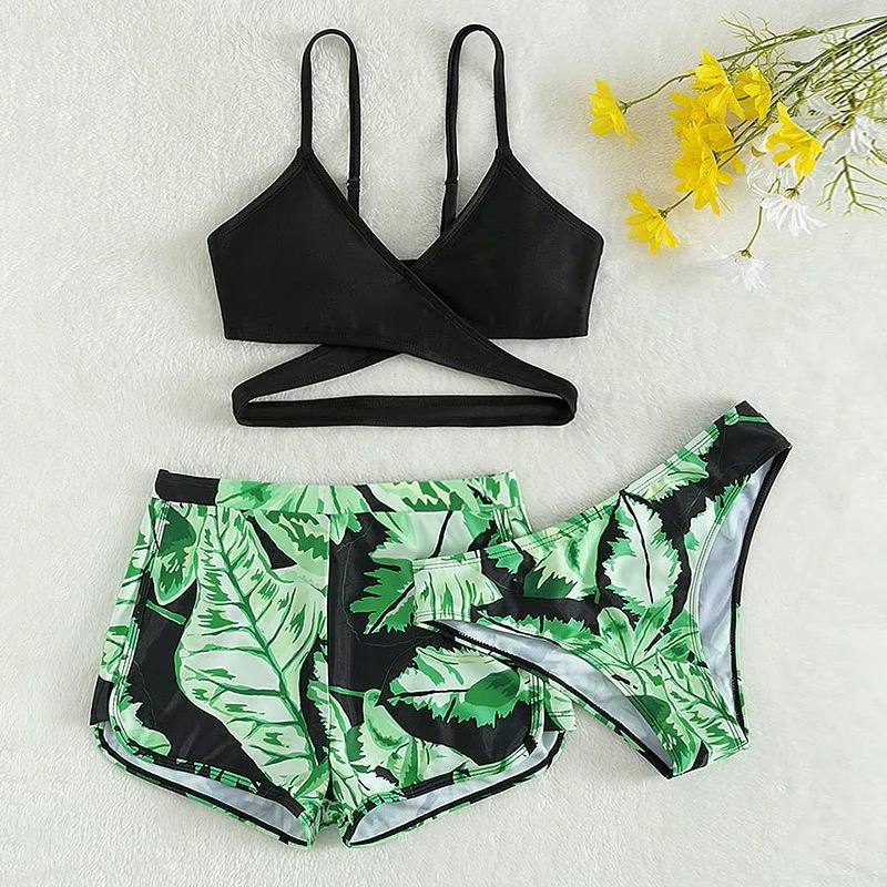 2024 Girls Bikinis Three Pieces Swimwear for Kids Children's Swimsuits Printed Teenager Bikinis Sets Holiday Beach Clothing