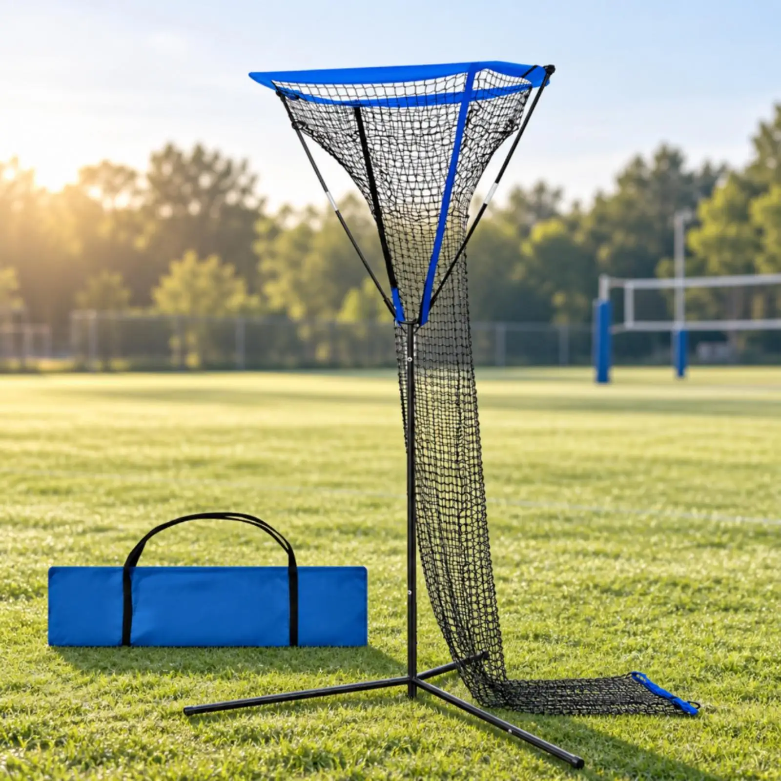 Portable Volleyball Net Trainer with Funnel Shape and Reinforced Mesh for Outdoor Solo Practice and Group Training