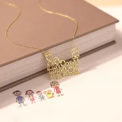 UZone Custom Children's Drawing Necklace Bracelet Keychain Kid's Artwork Painting Stainless Steel Custom Kids Doodle Logo Gift