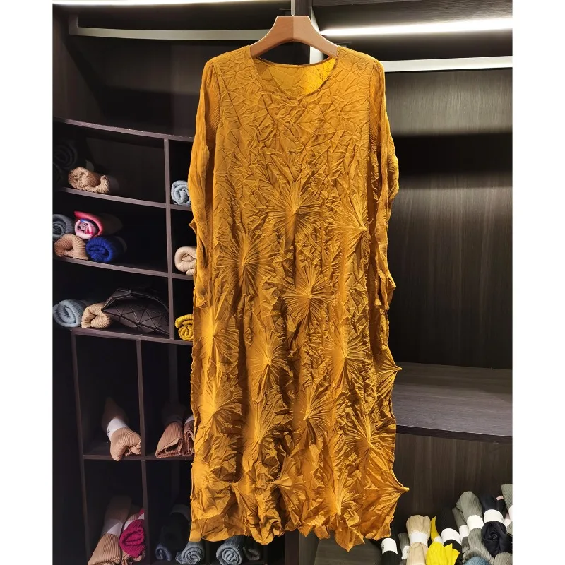 

Плиссированное платье Miyake с нестандартным дизайном, свободное, тонкое, однотонное, средней длины, весна 2026, для женщин