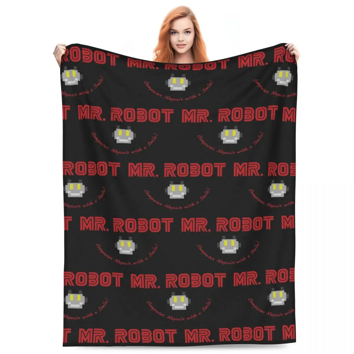 Mr Robot Logo F Society Hacker Blanket Flannel Sofa Throw Blanket Portable for Home Bedroom Throws Bedspread Quilt