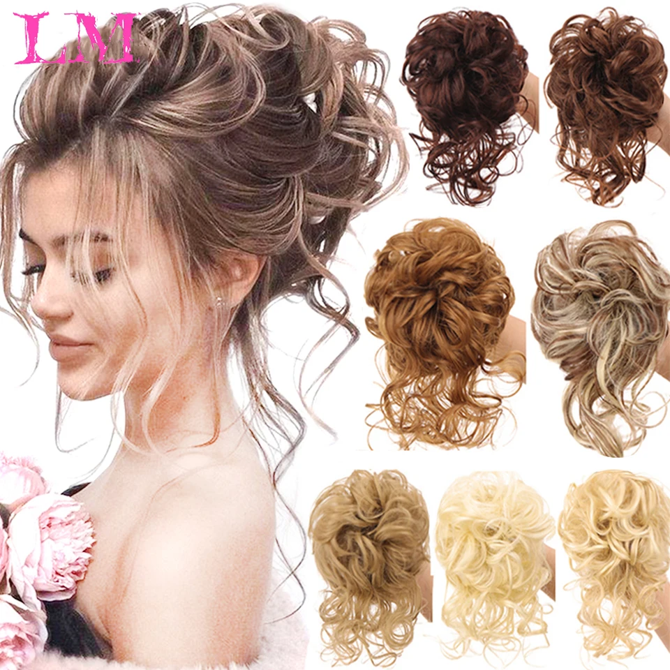 

LM Synthetic Hair Bun Chignon Messy Curly Hair Band Elastic Scrunchy False Hair Pieces For Women Hairpins Black Brown