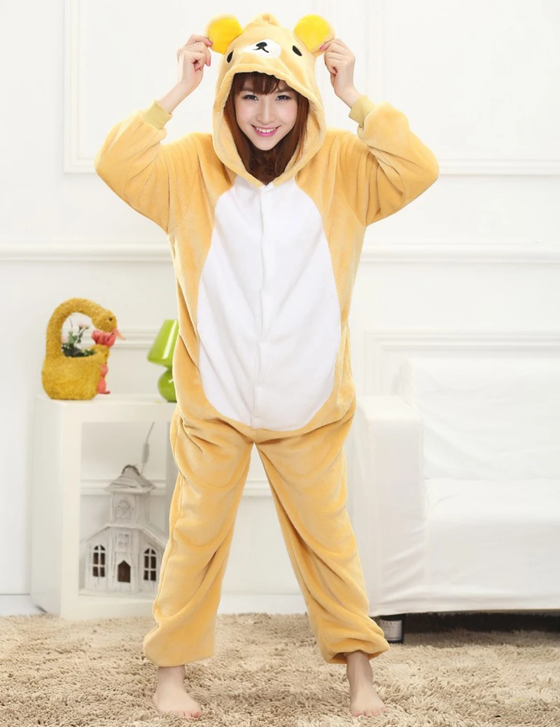 

Adult Bear Onesie Couple Pajamas Animal Costume One Piece Cosplay Homewear Winter Warm Flannel Sleepwear Jumpsuits for Men Women