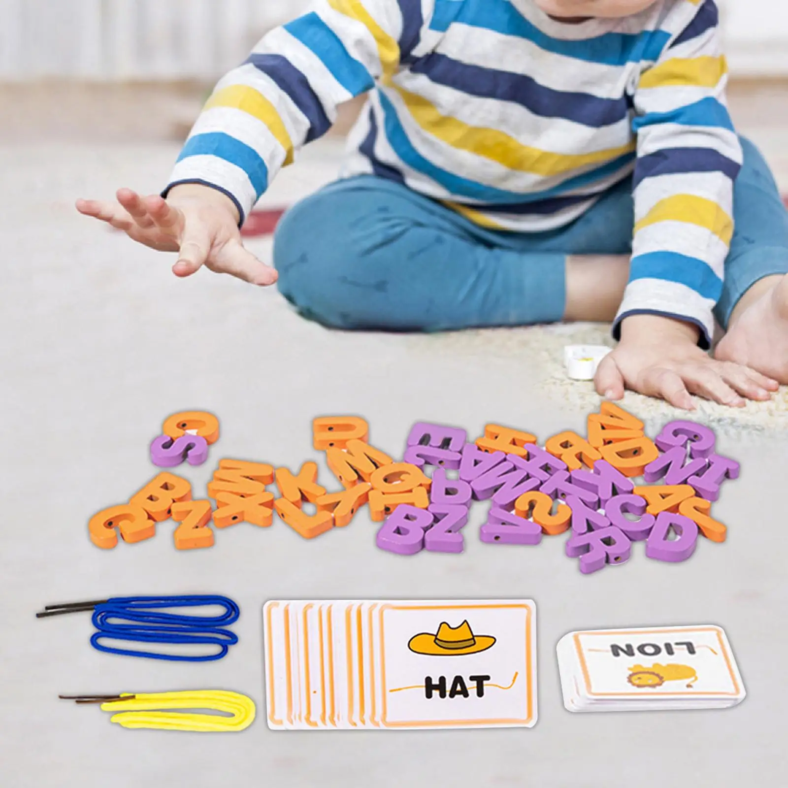 Montessori Holz Schnür perlen Spielzeug Lern aktivitäten Alphabet Schnür perlen für Vorschule Jungen Mädchen Kinder 3 4 5 6 Jahre alt