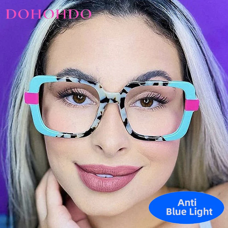 Fashion Designer Colour Big Square Frame Optical Women's Glasses Computer Gaming Reading Anti-Blue Light Eye Protection Eyewear