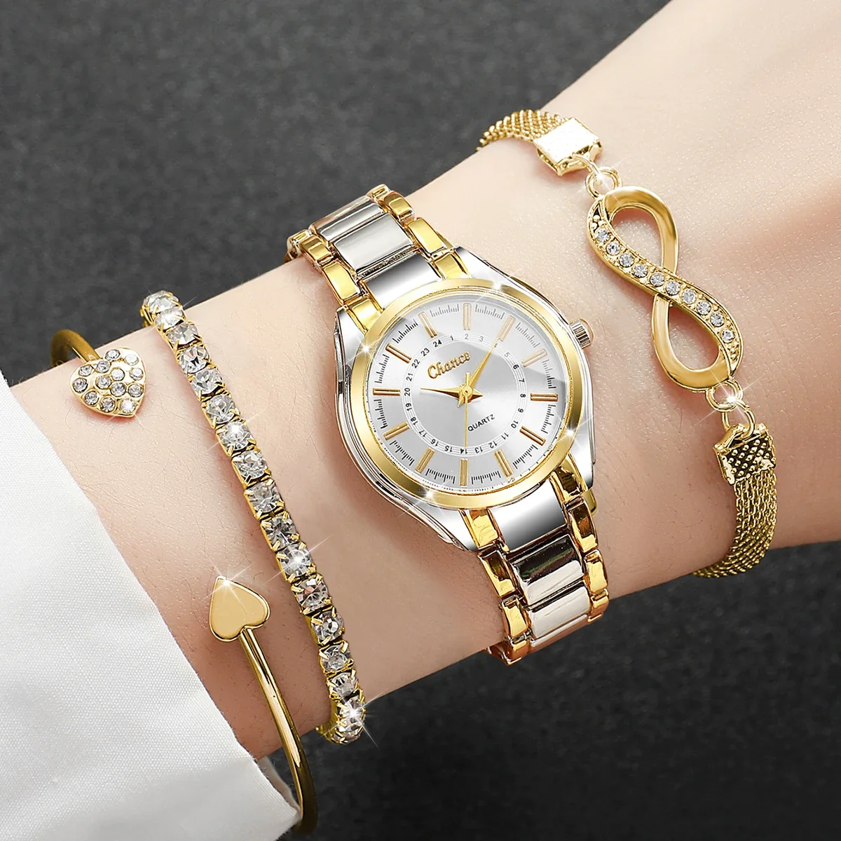 4pcs/set Women's Fashion Small Dial Watches, Luxury Analog Quartz Wristwatch for Women, Bracelet Set, Women's Watch (No Box)