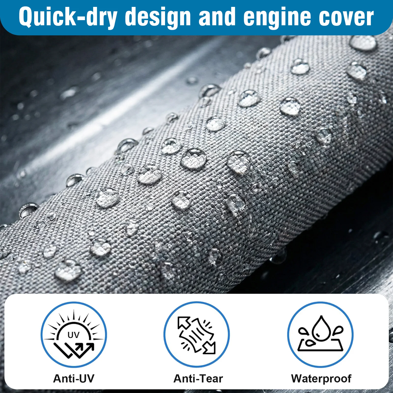 

1200D T Top Boat Cover with Motor Covering & Adjustable Buckle Snowproof Boat Cover with 18 Tie Down Strap For Protecting Roof