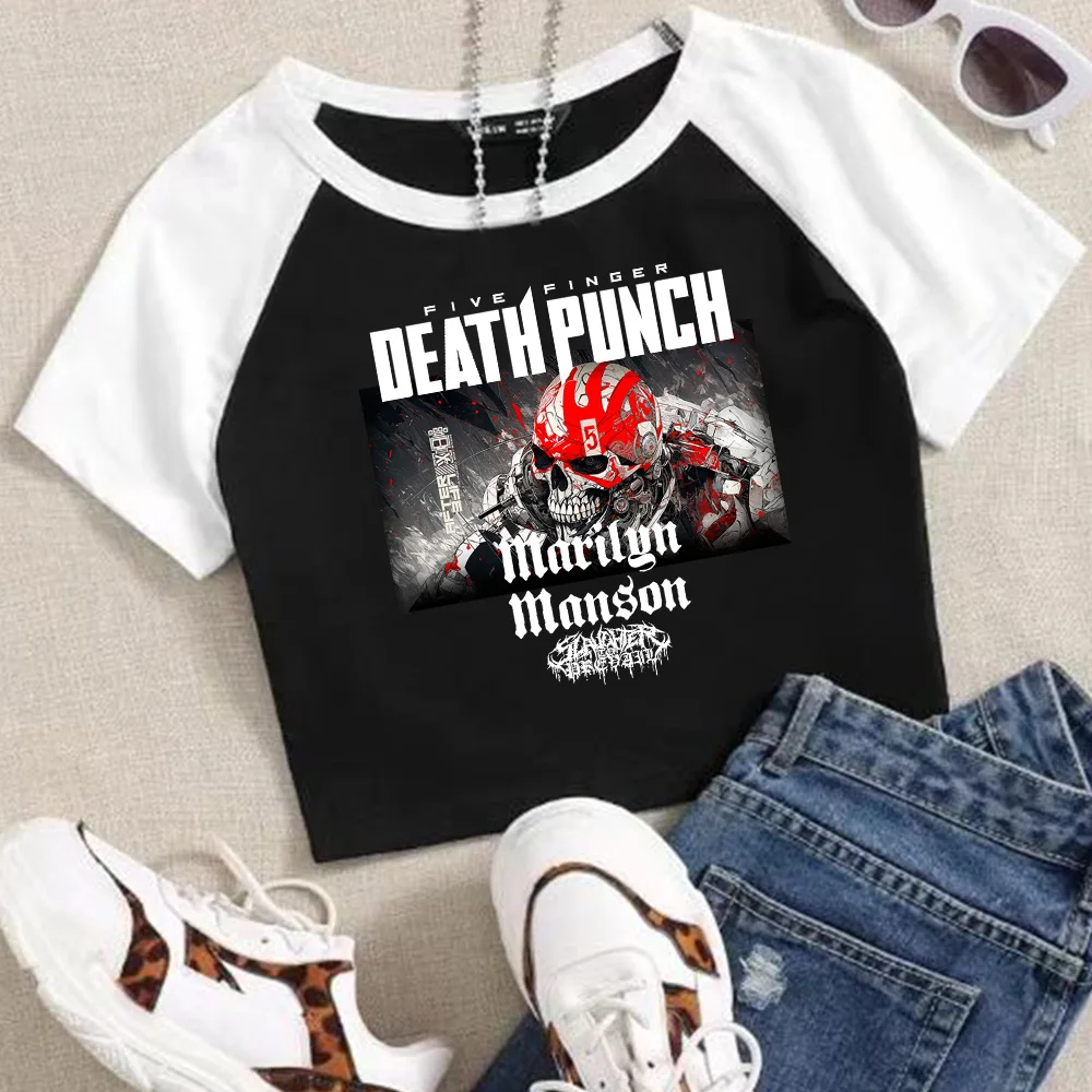 

Женский топ с коротким рукавом Five Finger Death Punch, модный топ с круглым вырезом для девочек, 2024