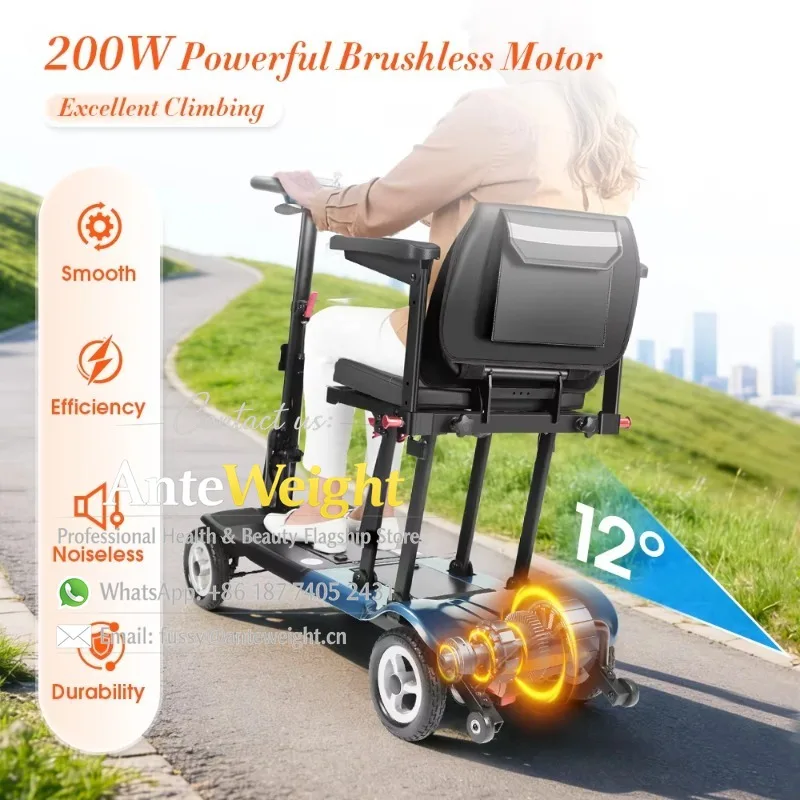 All Terrain Mobility Scooter 200W Powerful Brushless Motor 14kg Light Weight Anti Tip Wheels Durability and Performance