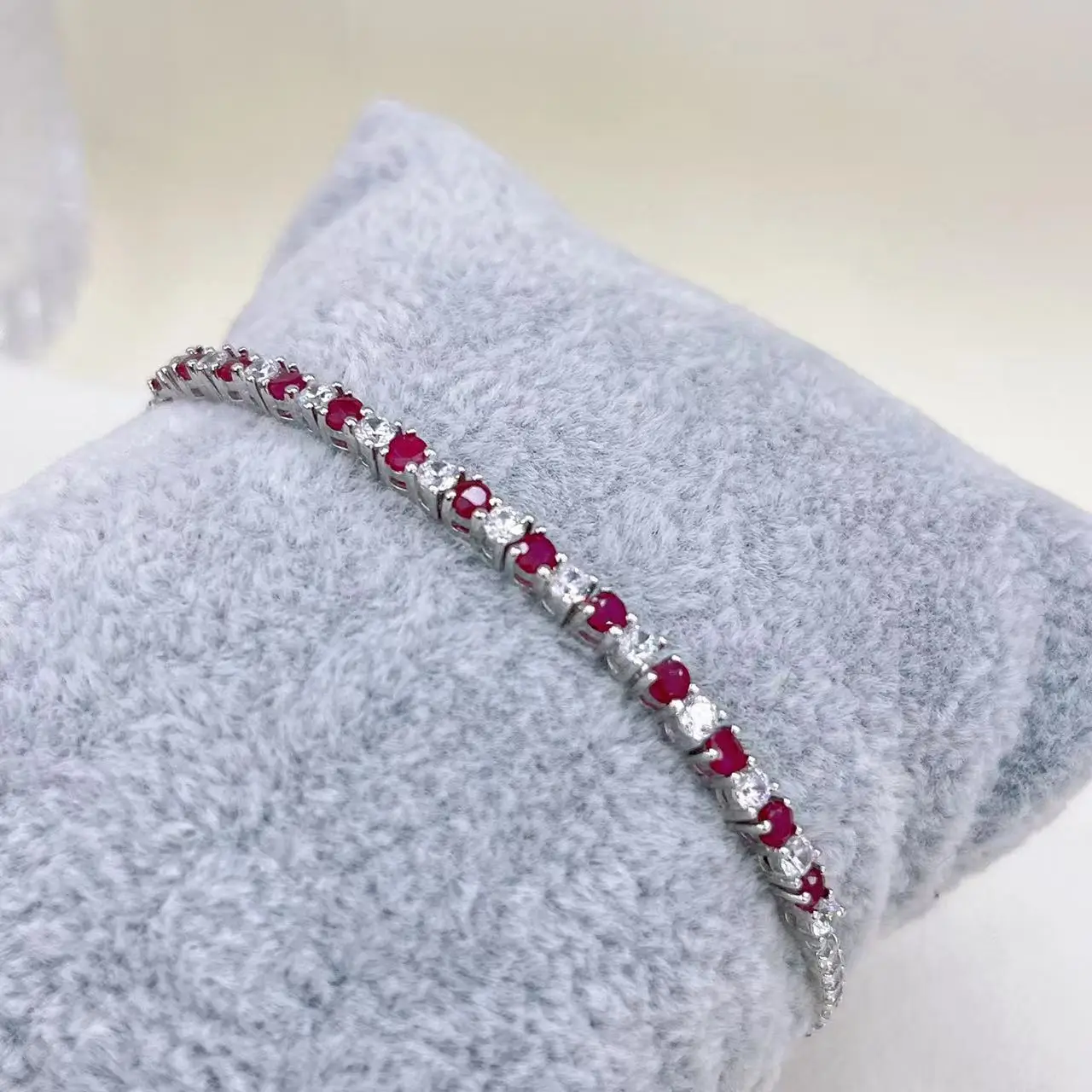 Heated Ruby Bracelet White Gold Plated, S925 Silver Inlaid Red Gemstone Jewelry