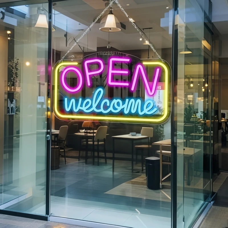 Open Welcome Neonschild, LED, USB-betrieben, Wandmontage, helles Licht für Bars, Geschäfte, Cafés, Partys, langlebiger Kunststoff mit Schaltersteuerung
