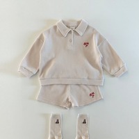 2024 Autumn Boy Girl Embroidery Letter Polo Top Suit Baby Loose Cardigan Long Sleeve Tops+Shorts 2Pcs Kid Waffle Sweatshirt Sets