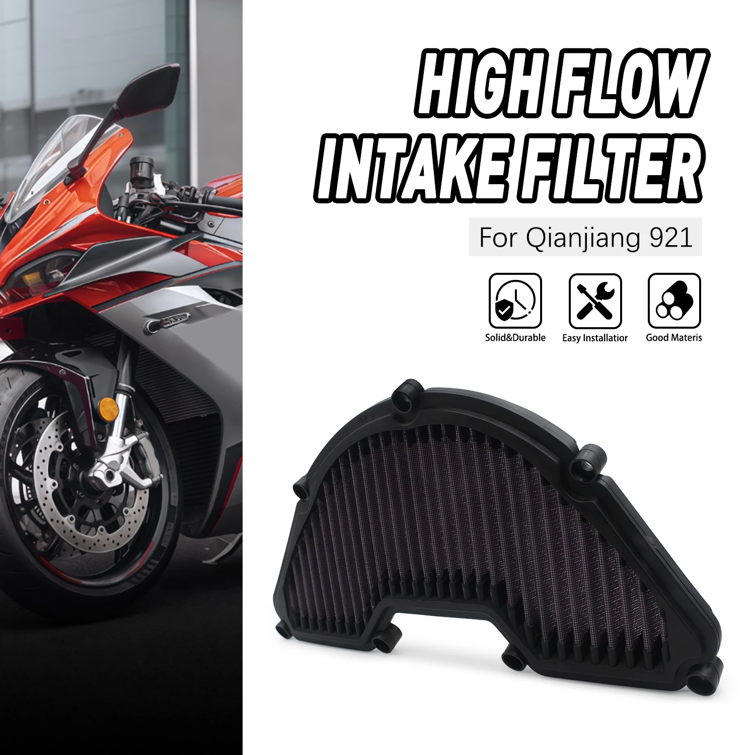 

Replacement Motorcycle Accessories High Air Filter Element Good Quality For Qianjiang Motorcycle Race 921