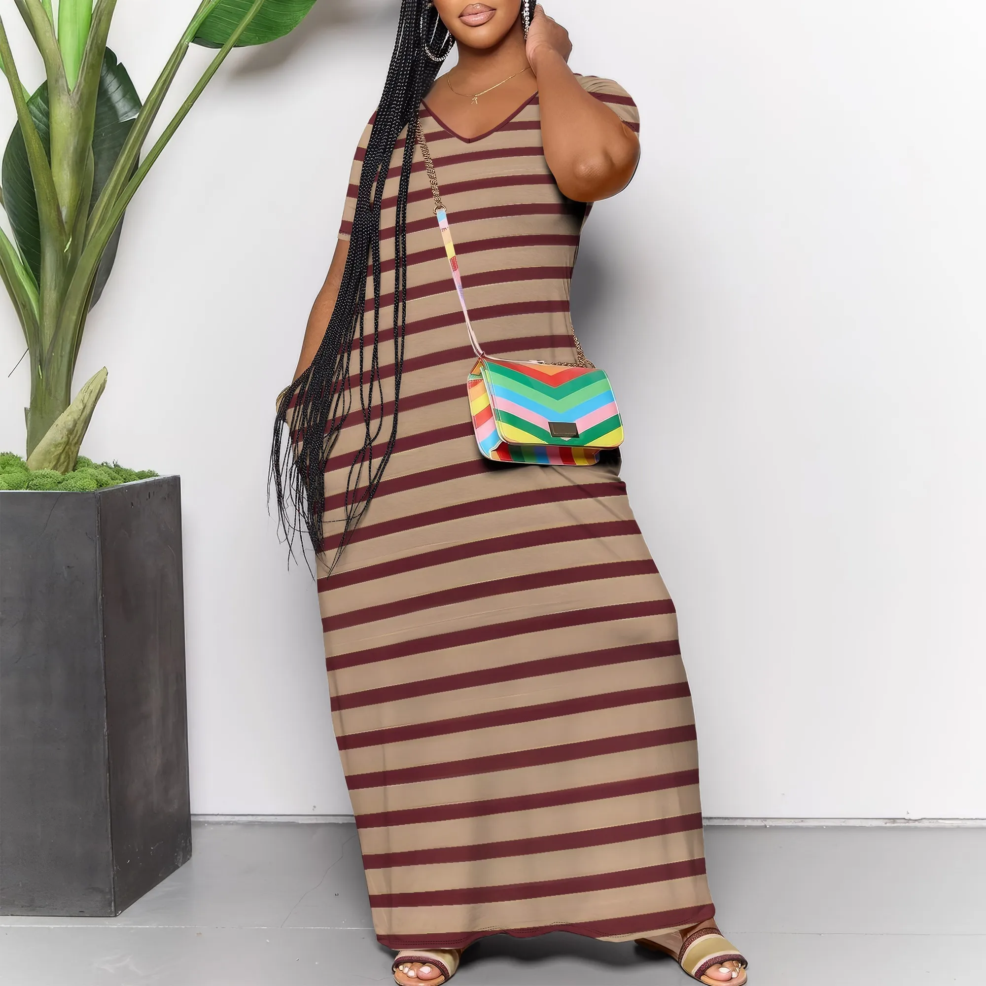 Women's Summer Bodycon Maxi Dress Casual Crewneck Short Sleeve Long Fitted Sundress Party Club Sexy Wrap Beach Vacation Dress