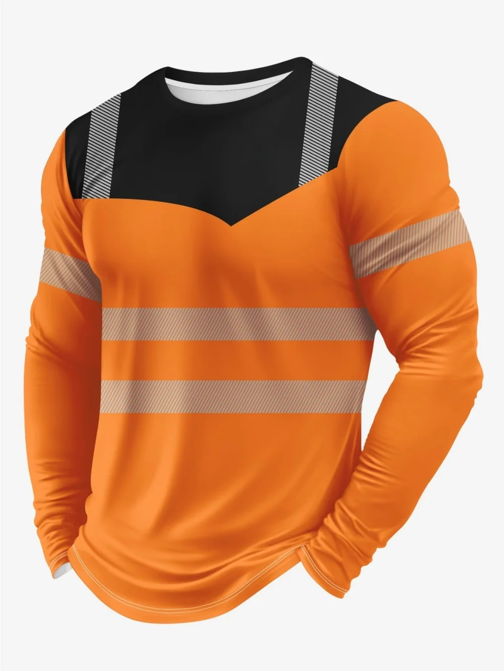 Y2K Men Neon Green Black Color Block 3D Printed Long Sleeve Shirt Relaxing Breathable Quick-dry Outdoor Sports Apparel Top  Work view 6