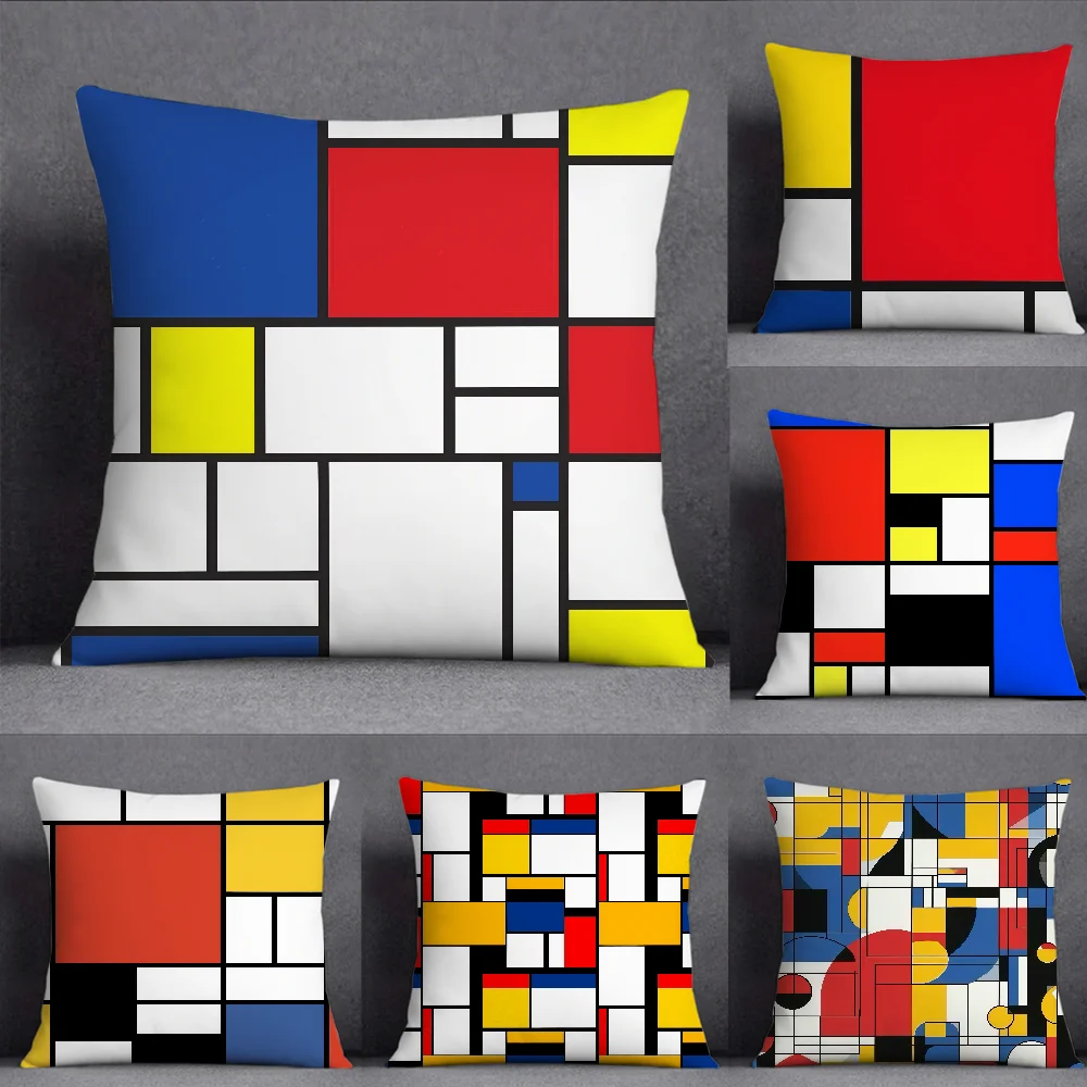 Mondrian Cushion Cover Square Double-Sided Printing Sofa Cushion Cover Pillowcase Bedroom Bedside