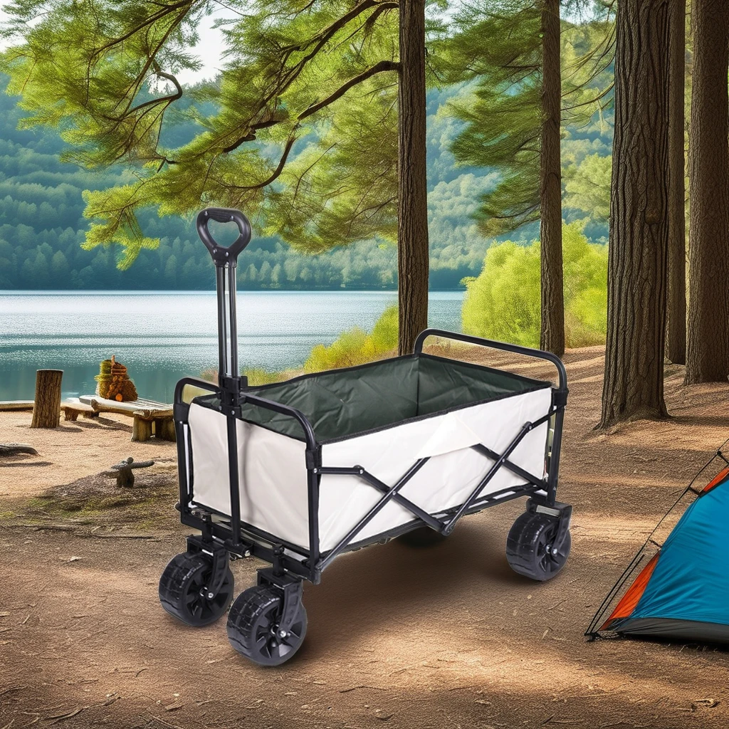 

8 Inch D Blow Molding Wheel Camp Car Stall Trolley Convenient Folding Storage Trolley for Camping